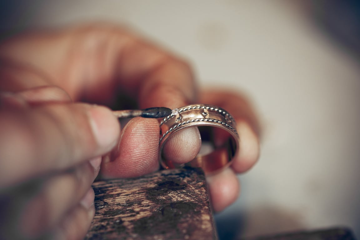 Different Goldsmiths Tools on the Jewelry Workplace. Jeweler at Work in Jewelry.